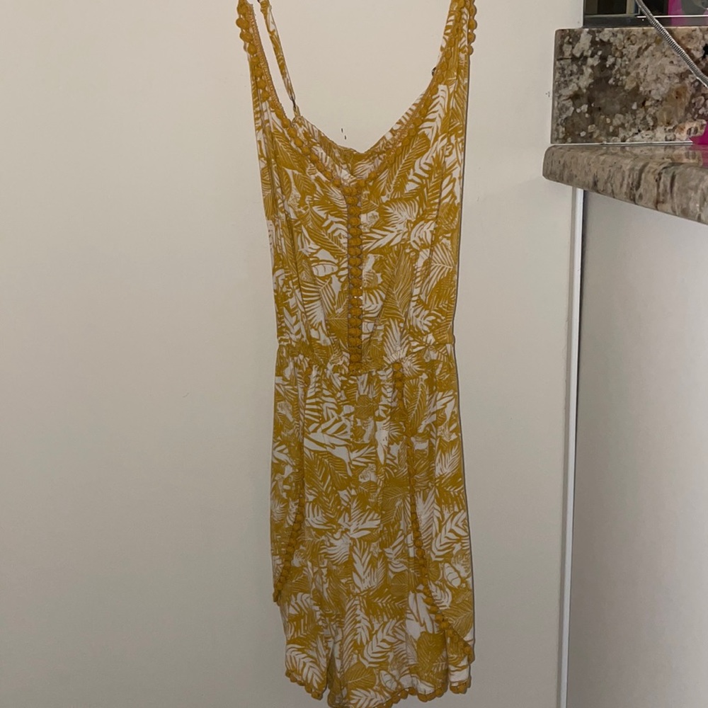 Yellow and White Tropical Print ROMPER